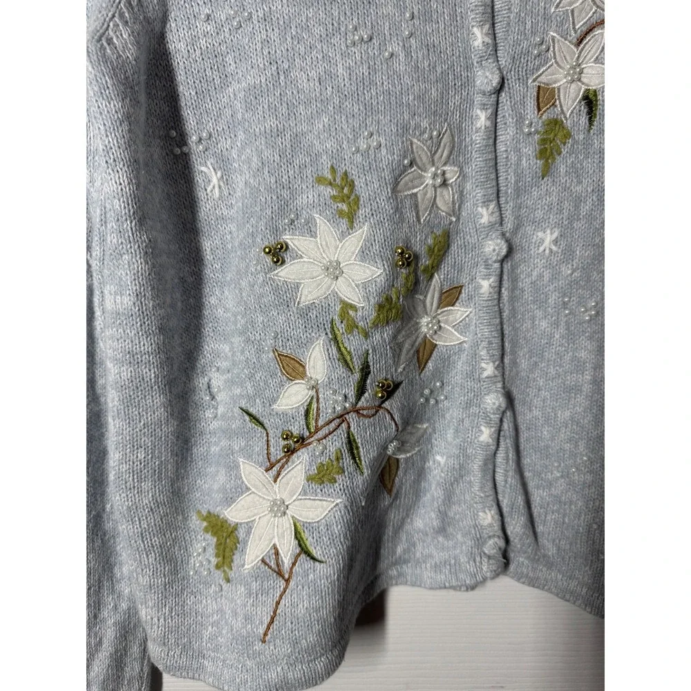 Erika Light‎ Blue Embroidered Floral Cardigan (Size M)